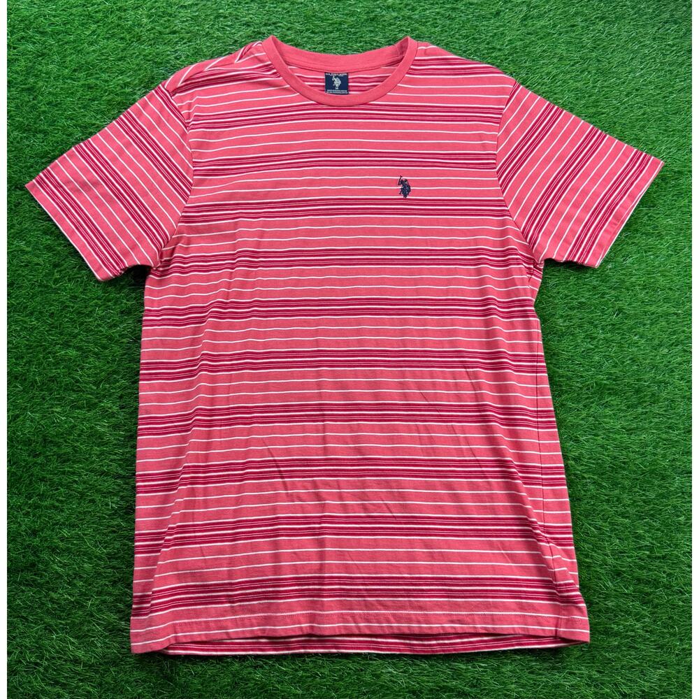 U.S. Polo Assn Men’s Medium Red White Striped Crew Neck Short Sleeve Casual Tee